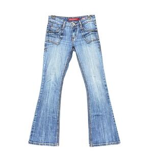 Mudd Vintage Women's Y2K Low Rise Flare Jeans Medium Wash Blue Denim Size 0